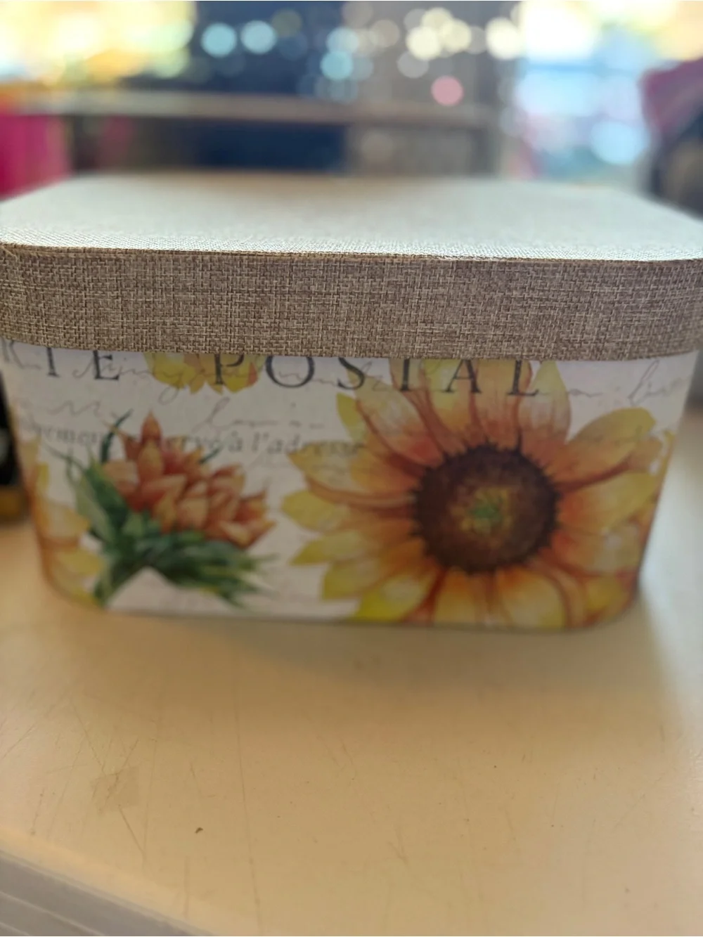 Source Unknown Sunflower Decorative Storage Box with Burlap Lid - Yellow & Brown